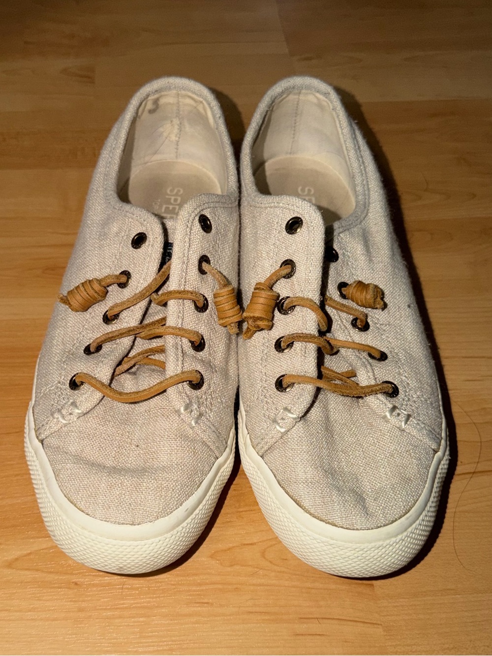 Sperry Beige Canvas Lace-Up Sneakers with Tan Laces